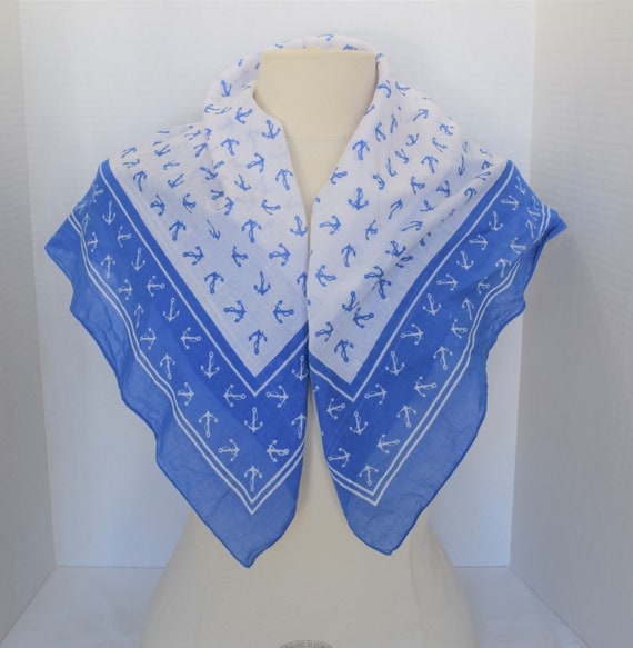 Vintage 1980s 1990s royal blue and white anchor p… - image 1