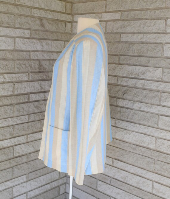 Vintage 1980s blue, tan & taupe stripe linen blen… - image 2