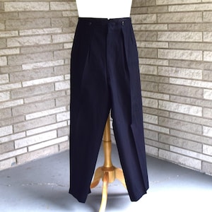 Vintage 1940s 1950s BLACK Wool Tuxedo Pants Trousers With Back