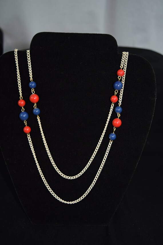 1980s white metal with red and blue bead 52" neck… - image 1