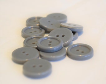 Vintage 1980s Gray plastic 2 hole buttons set of 13 measures 3/4" diameter