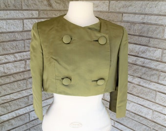 Vintage 1960s olive green cropped double breasted bracelet sleeve jacket