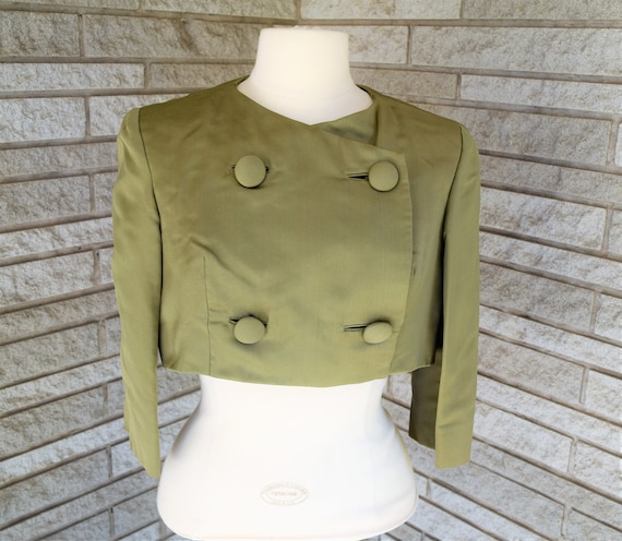 Vintage 1960s olive green cropped double breasted… - image 1