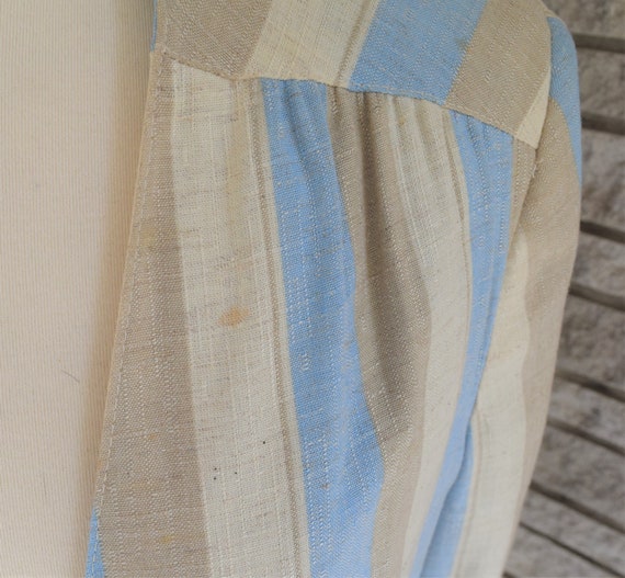 Vintage 1980s blue, tan & taupe stripe linen blen… - image 8