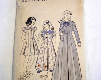 Vintage 1940s Butterick 4665 girls princess seam housecoat or dress sewing pattern