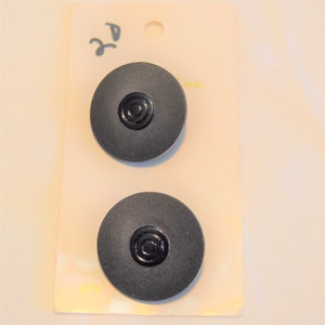 Vintage 1980s Black plastic shank buttons by Steamline new old stock on card set of 2