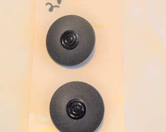 Vintage 1980s Black plastic shank buttons by Steamline new old stock on card set of 2