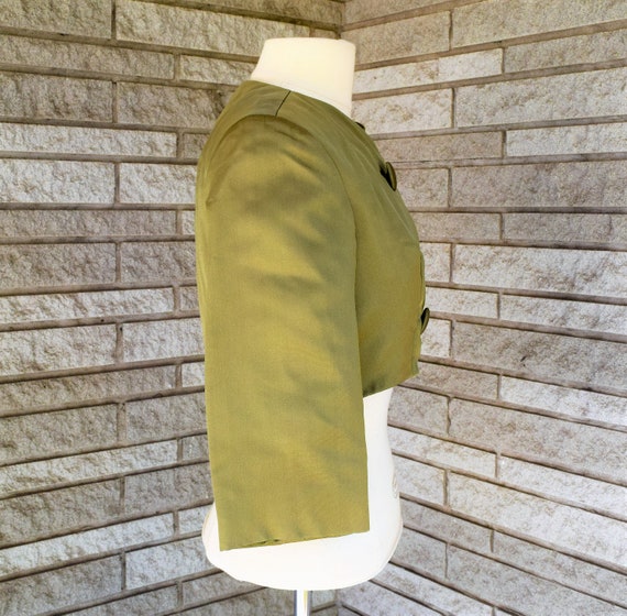 Vintage 1960s olive green cropped double breasted… - image 4