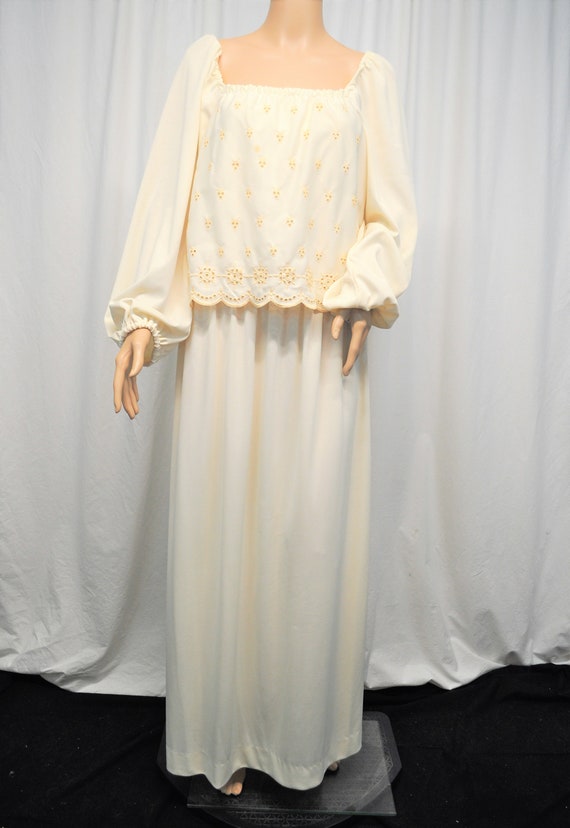 Vintage 1970s off white cream knit floor length m… - image 2