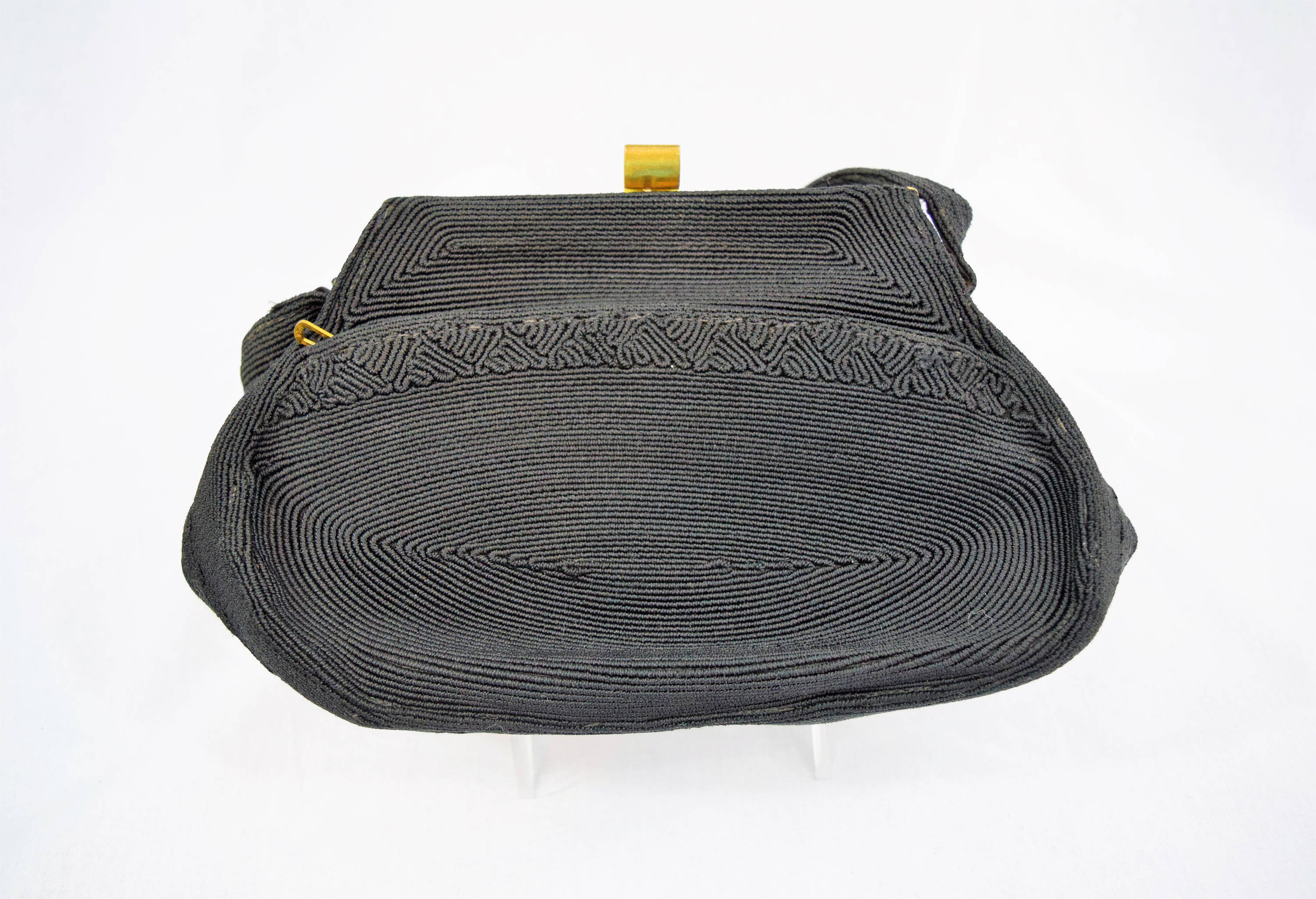 Vintage 1940s Black Corde' Top Handle Purse Handbag With