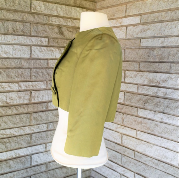 Vintage 1960s olive green cropped double breasted… - image 2