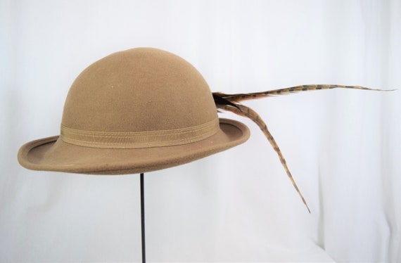 Vintage 1970s 1980s Don Anderson taupe hat with l… - image 5