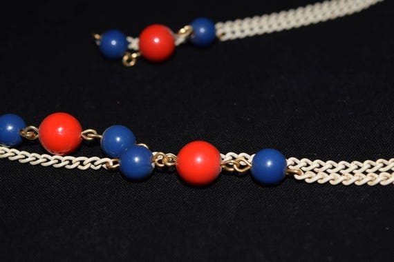 1980s white metal with red and blue bead 52" neck… - image 5