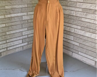 Vintage 1980s mustard dark yellow pleated high waist trousers pants by Trutus Biancarra size L