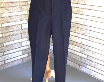 Vintage 1940s 1950s BLACK Wool Tuxedo Pants Trousers With