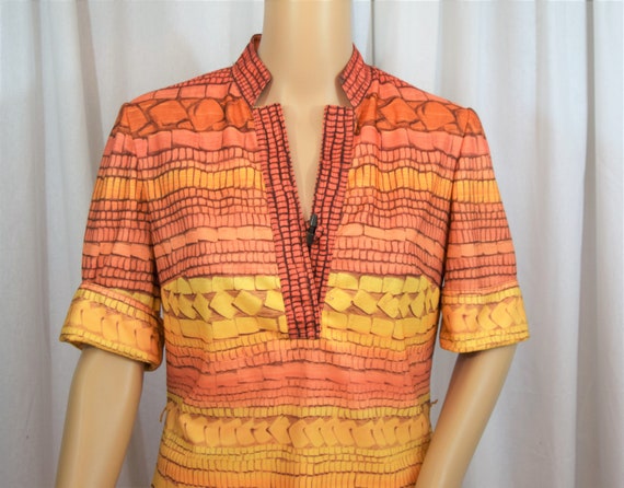 Vintage 1980s Leslie Fay orange and yellow brick … - image 3