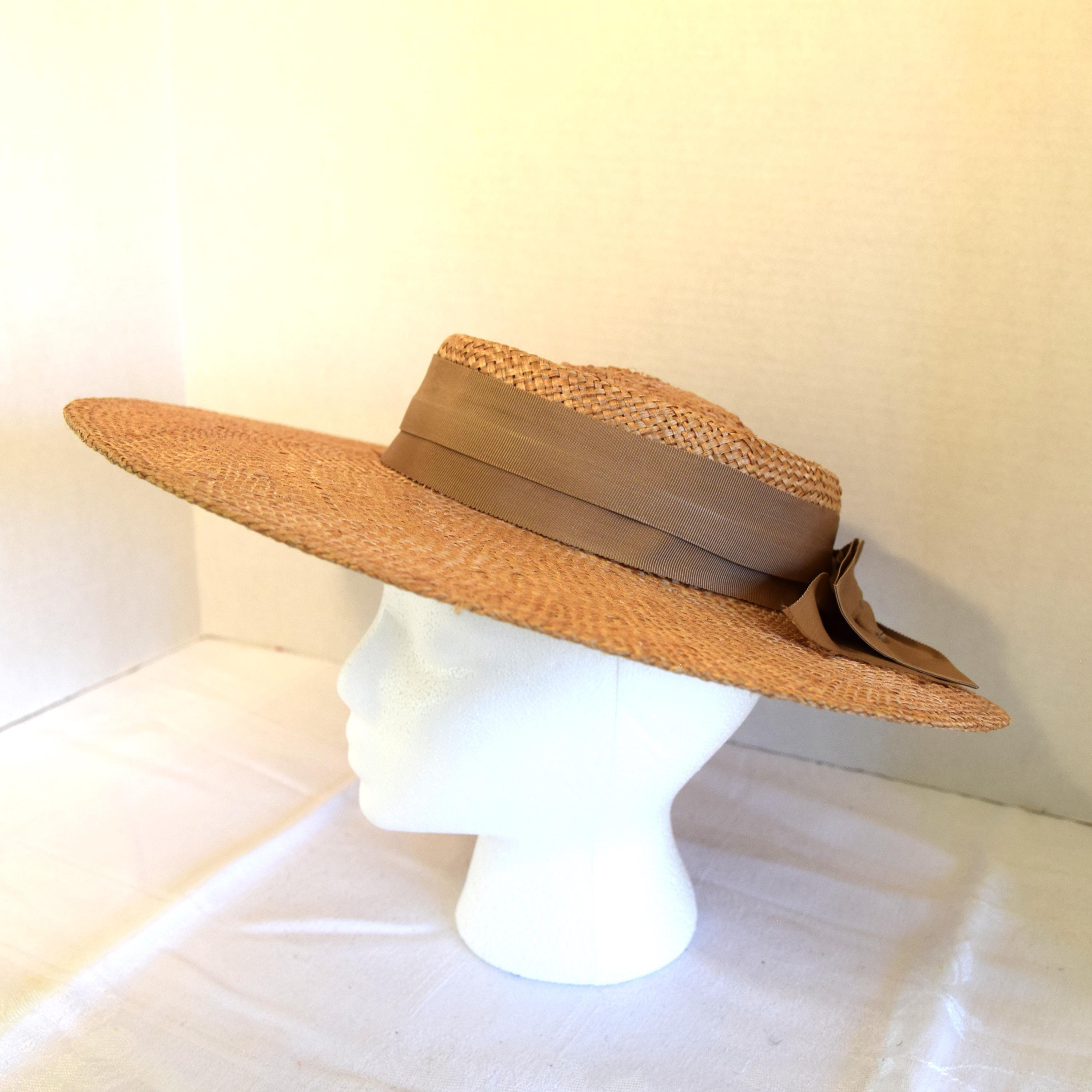 Vintage 1970s 1980s Straw Portrait Wide Brimmed Hat With 