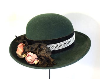 Vintage Arlin Black Wool Cloche Hat With Velvet Ribbon & Bow Detail Vintage Black Wool Hat W Big Sheer Black Bow by Arlin - Etsy main image 3