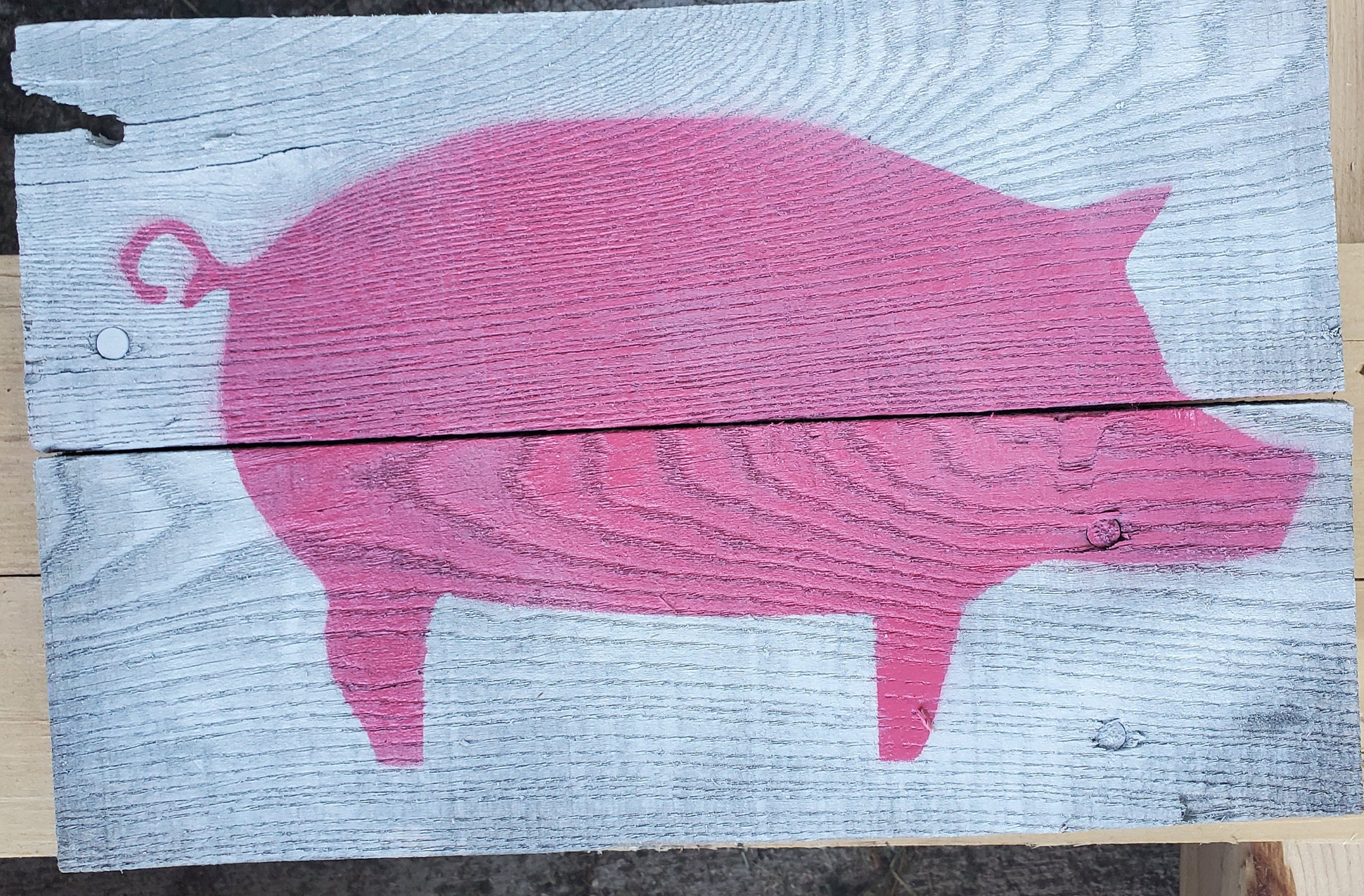 Pig on Reclaimed Wood Panel Etsy Ireland