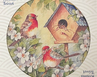 Birds and Birdhouse CoasterStone trivet