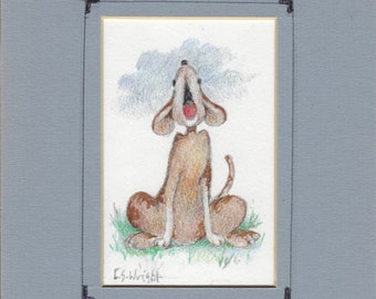 Howling Hound 7.5 x 6 original matted watercolor