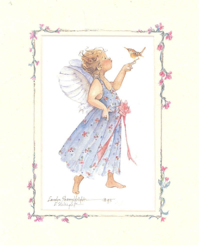 Cherub with Wren 9 x 7 lithograph