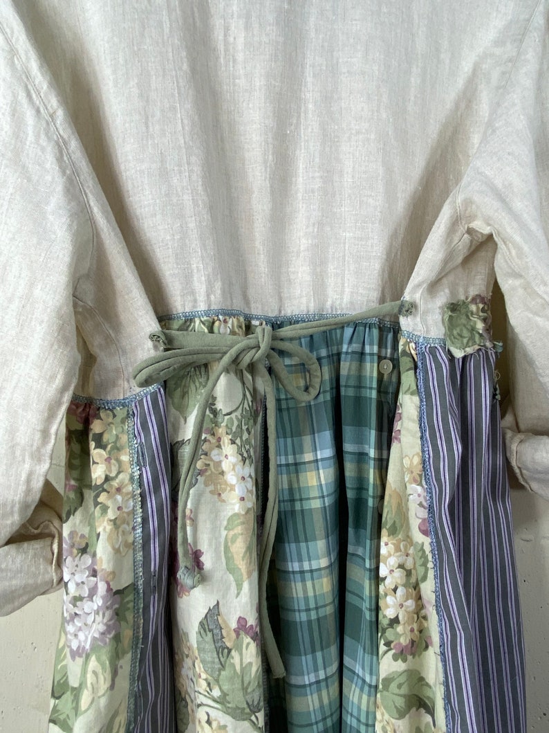 Womens up Cycle Linen Rustic Patchwork Shirtdress Etsy