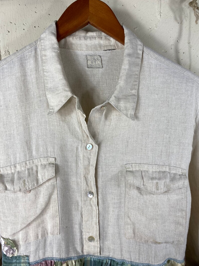 Womens up Cycle Linen Rustic Patchwork Shirtdress Etsy