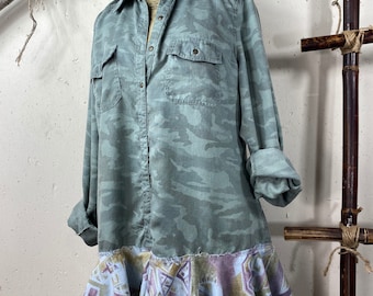 Up Cycled Women’s Tunic, Tattered, Distressed, Rustic, Patchwork, Soft, Swag