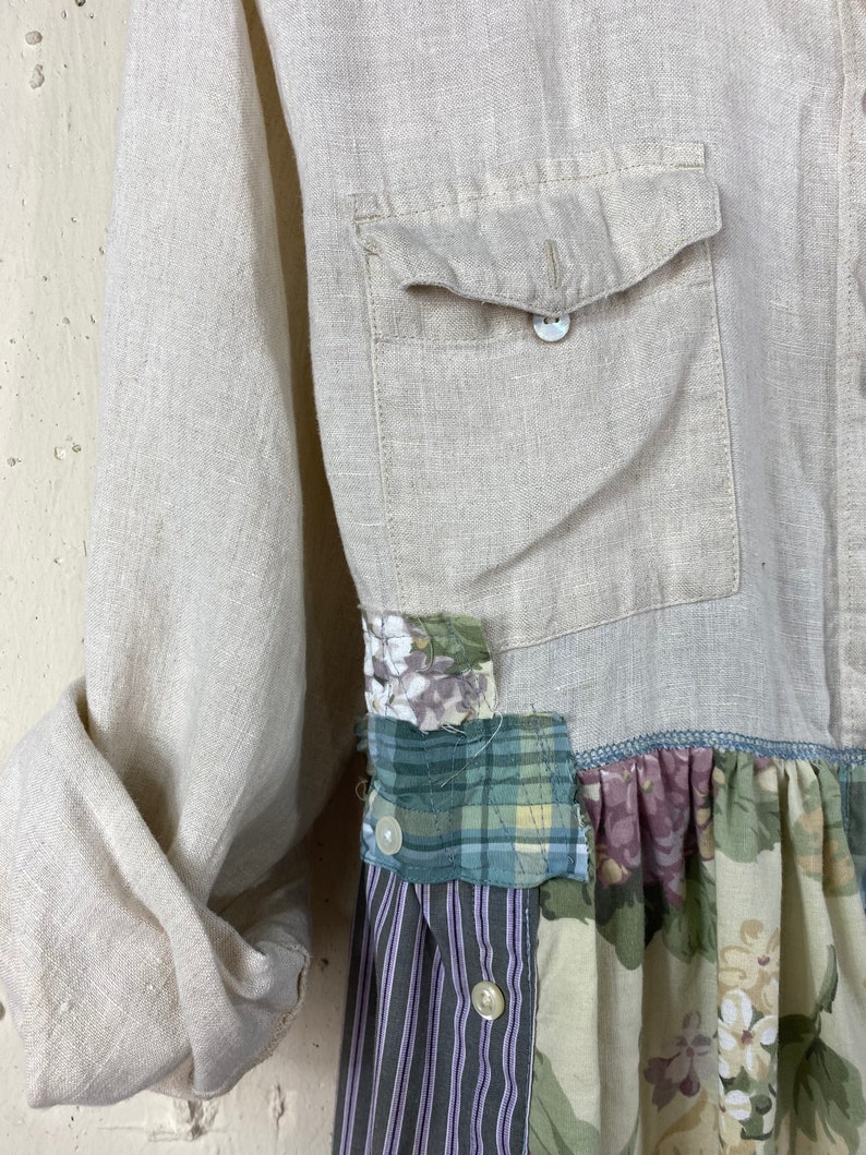 Womens up Cycle Linen Rustic Patchwork Shirtdress Etsy