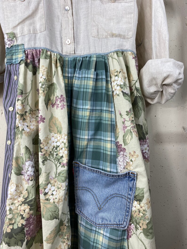 Womens up Cycle Linen Rustic Patchwork Shirtdress Etsy