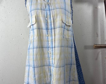 Women’s Up Cycle, Distressed, Rustic, Tattered, Linen Shirtdress