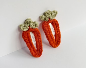 Handmade Crochet Hair Clips: Carrots (Set of 2), Accessories for Babies Toddlers Kids Girls and Women, Cute Korean style