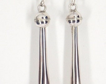 Navajo Jewelry Earrings Sterling Silver Squash Blossom LONG Dangle French Wire by Lenora Garcia