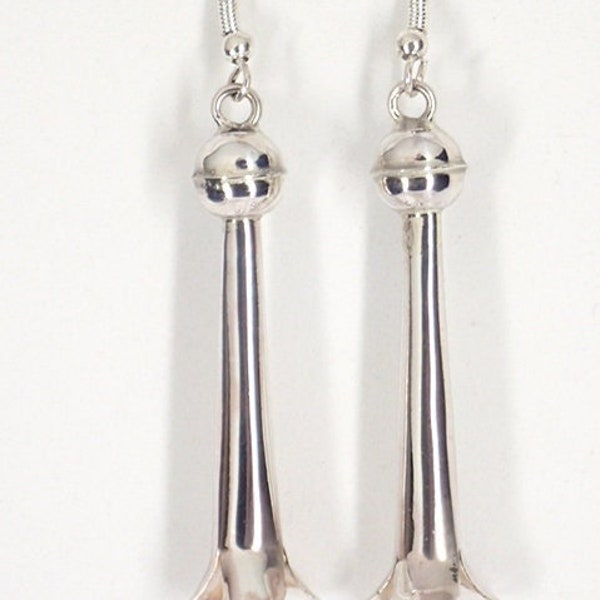 Navajo Jewelry Earrings Sterling Silver Squash Blossom LONG Dangle French Wire by Lenora Garcia