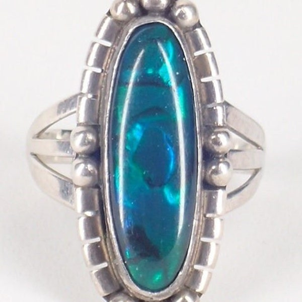 Vintage Old Navajo Ring George Nakai Native American Jewelry Sterling Silver Abalone - Size 7 1/4