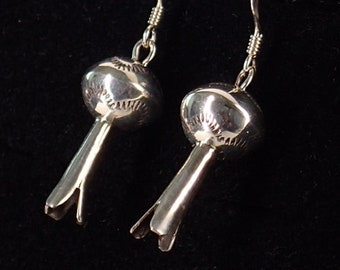 Navajo Jewelry Earring Sterling Silver Squash Blossom Dangle Drop Earrings by Shirley Johnson - Handmade
