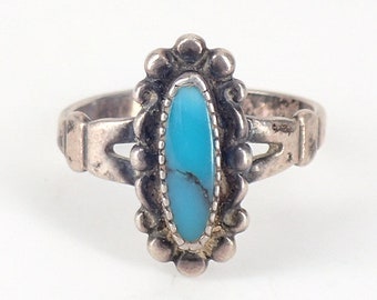 Vintage Old Fred Harvey Era Ring Sterling Silver with Turquoise - Size 4-1/2 Marked Bell Trading Post