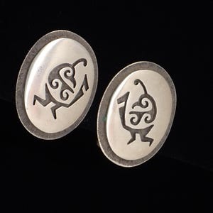 Vintage Hopi Quail Clip Earrings Sterling Silver - Signed MS