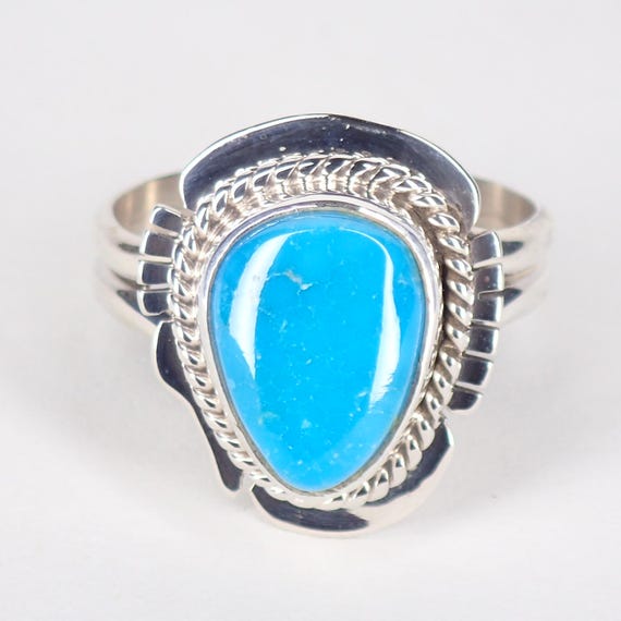 ナバホ　シルバーリング　キングマンターコイズ　スクエア　スターリング 新着！ナバホ族ジュエリーリング スターリングシルバー キングマン