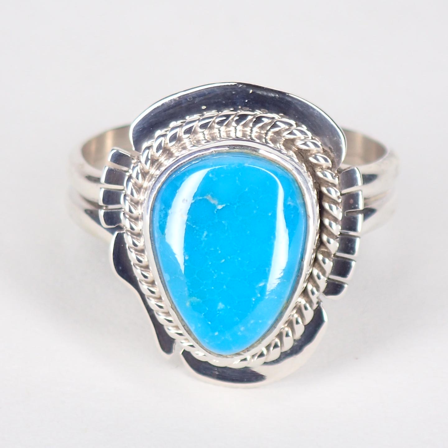 ナバホ　シルバーリング　キングマンターコイズ　スクエア　スターリング ナバホ族製キングマンターコイズ＆スターリングシルバーリング サイズ