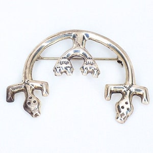 Vintage Old Pin Double Yei Sandcast Sterling Silver Navajo Jewelry Old Pawn New Mexico Signed Felix Joe