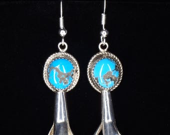 Sterling Silver Squash Blossom Earrings Turquoise: Emily Tsosie Navajo