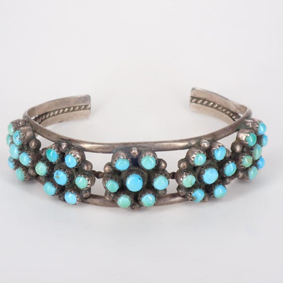 Best Vintage Native American Zuni Turquoise Mosaic Wall Turquoise Sterling Silver Bracelet Best Vintage Native American Zuni Turquoise Mosaic Wall Turquoise Sterling Silver Bracelet