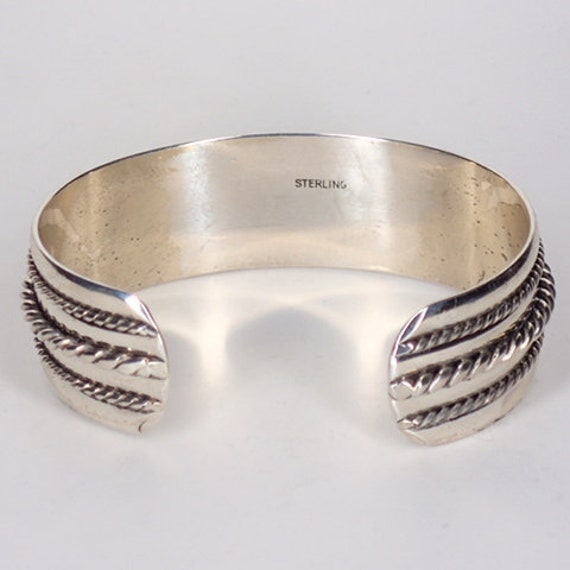 Vintage Old Silver Cuff Bracelet Sterling Silver … - image 9