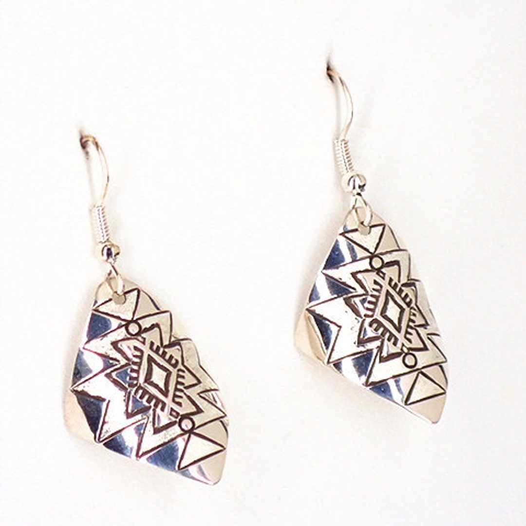 New! Navajo Jewelry Earrings Sterling Silver Curved Dangle