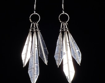Navajo Feather Earrings Sterling Silver Dangle Drop