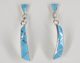 Zuni Earrings Turquoise Sterling Silver Charlotte Seoutewa - Signed