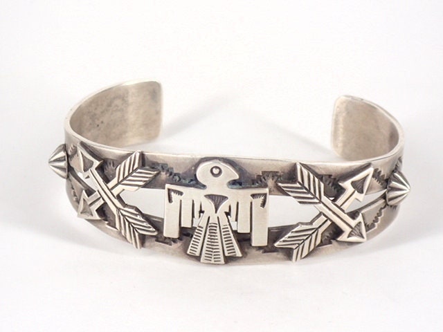 アクセサリー NAVAJO Swastika Thunderbird Arrow Bangle Native American Navajo Fred Harvey Swastika Thunderbird