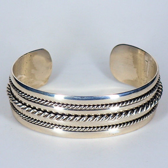 Vintage Old Silver Cuff Bracelet Sterling Silver … - image 1